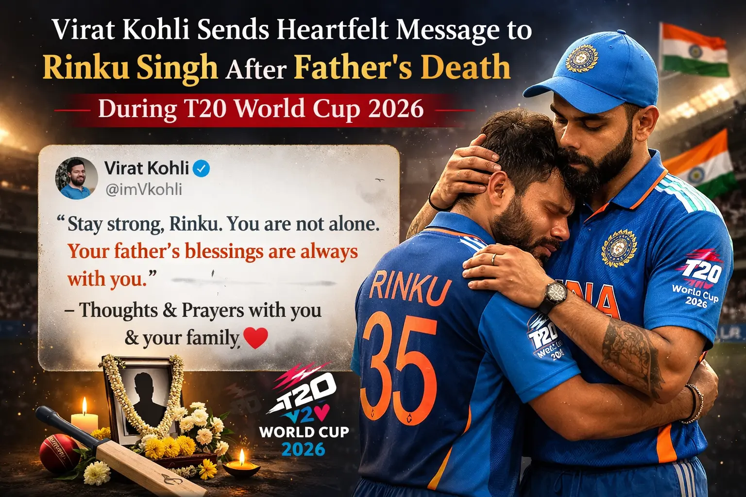 Virat Kohli Sends Heartfelt Message to Rinku Singh After Father’s Death During T20 World Cup 2026