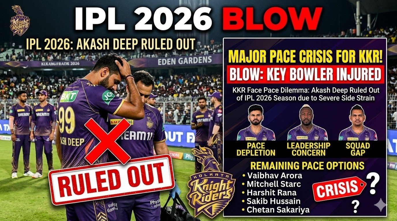IPL 2026 Blow: Akash Deep Ruled Out – Kolkata Knight Riders Face Major Pace Crisis