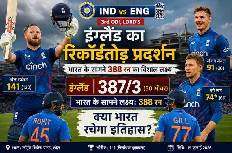 IND vs ENG: लॉर्ड्स में इंग्लैंड का रिकॉर्डतोड़ प्रदर्शन, भारत के सामने 388 रन की सबसे बड़ी चुनौती